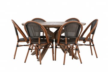 Matgrupp Utomhus Rosario 140 cm Rund med 6 Guarda Utestolar - Brun - Utemöbler & utemiljö - Utegrupp - Matgrupp utomhus