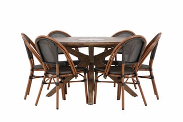 Matgrupp Utomhus Rosario 140 cm Rund med 6 Guarda Utestolar - Brun - Utemöbler & utemiljö - Utegrupp - Matgrupp utomhus