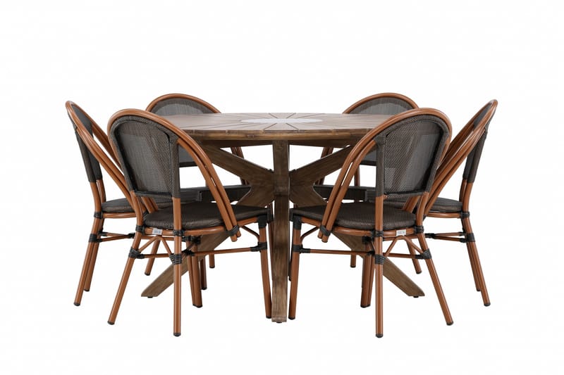 Matgrupp Utomhus Rosario 140 cm Rund med 6 Guarda Utestolar - Brun - Utemöbler & utemiljö - Utegrupp - Matgrupp utomhus