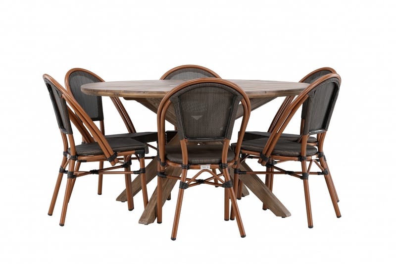 Matgrupp Utomhus Rosario 140 cm Rund med 6 Guarda Utestolar - Brun - Utemöbler & utemiljö - Utegrupp - Matgrupp utomhus