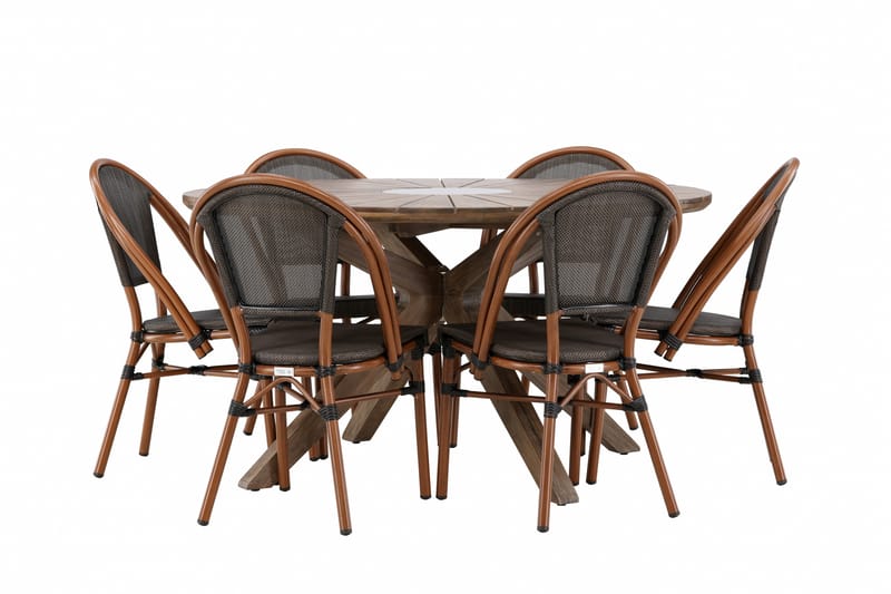 Matgrupp Utomhus Rosario 140 cm Rund med 6 Guarda Utestolar - Brun - Utemöbler & utemiljö - Utegrupp - Matgrupp utomhus