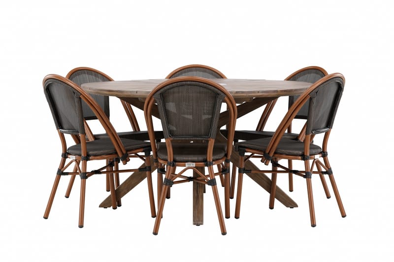 Matgrupp Utomhus Rosario 140 cm Rund med 6 Guarda Utestolar - Brun - Utemöbler & utemiljö - Utegrupp - Matgrupp utomhus