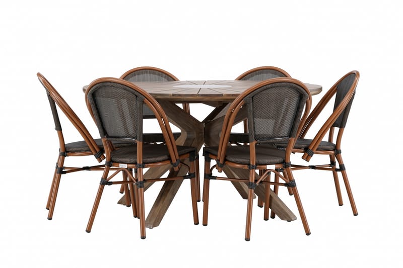 Matgrupp Utomhus Rosario 140 cm Rund med 6 Guarda Utestolar - Brun - Utemöbler & utemiljö - Utegrupp - Matgrupp utomhus