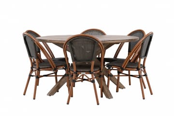 Matgrupp Utomhus Rosario 140 cm Rund med 6 Guarda Utestolar - Brun - Utemöbler & utemiljö - Utegrupp - Matgrupp utomhus