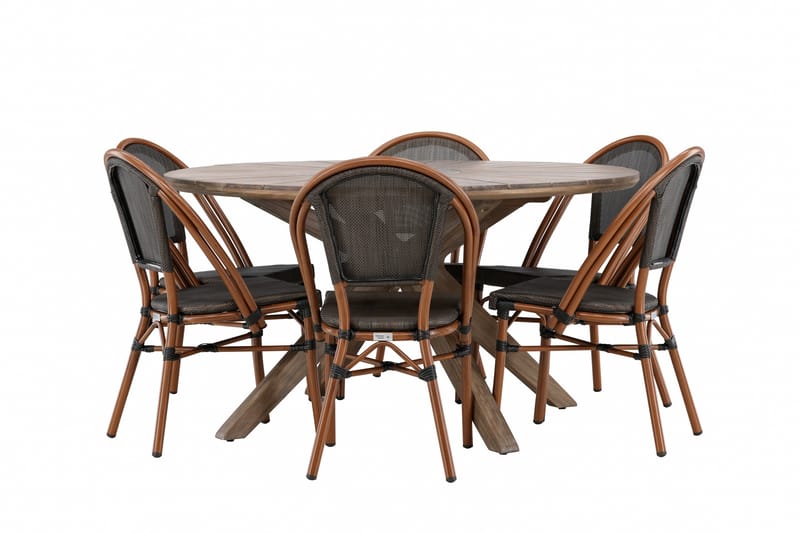 Matgrupp Utomhus Rosario 140 cm Rund med 6 Guarda Utestolar - Brun - Utemöbler & utemiljö - Utegrupp - Matgrupp utomhus