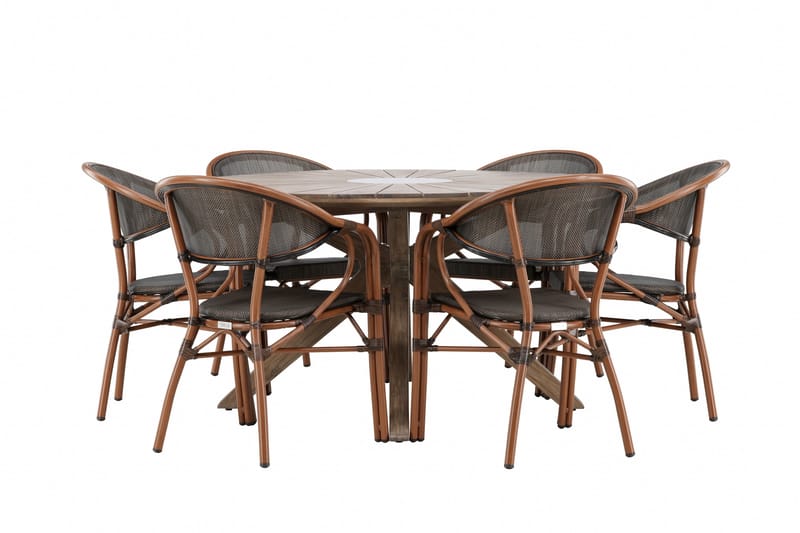 Matgrupp Utomhus Rosario 140 cm Rund med 6 Vila Real Utestolar, Brun