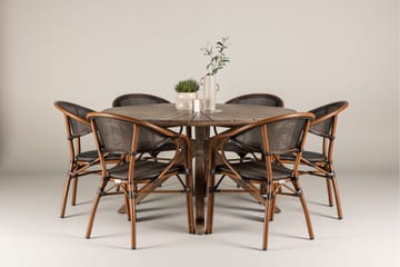 Matgrupp Utomhus Rosario 140 cm Rund med 6 Vila Real Utestolar - Brun - Utemöbler & utemiljö - Utegrupp - Matgrupp utomhus