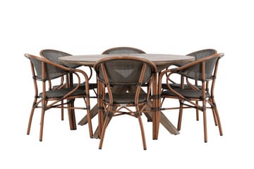 Matgrupp Utomhus Rosario 140 cm Rund med 6 Vila Real Utestolar - Brun - Utemöbler & utemiljö - Utegrupp - Matgrupp utomhus