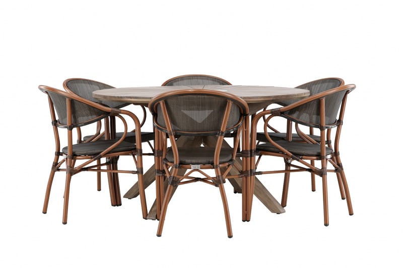 Matgrupp Utomhus Rosario 140 cm Rund med 6 Vila Real Utestolar - Brun - Utemöbler & utemiljö - Utegrupp - Matgrupp utomhus