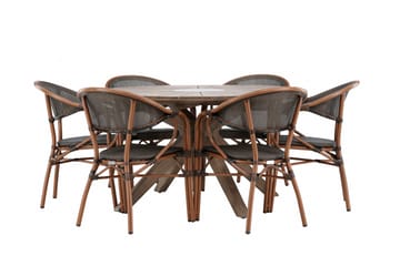 Matgrupp Utomhus Rosario 140 cm Rund med 6 Vila Real Utestolar - Brun - Utemöbler & utemiljö - Utegrupp - Matgrupp utomhus