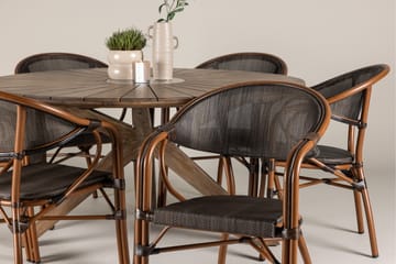 Matgrupp Utomhus Rosario 140 cm Rund med 6 Vila Real Utestolar - Brun - Utemöbler & utemiljö - Utegrupp - Matgrupp utomhus