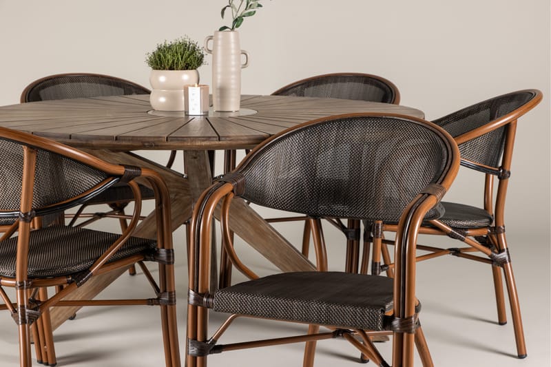 Matgrupp Utomhus Rosario 140 cm Rund med 6 Vila Real Utestolar - Brun - Utemöbler & utemiljö - Utegrupp - Matgrupp utomhus