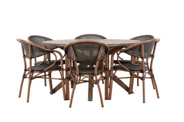 Matgrupp Utomhus Rosario 140 cm Rund med 6 Vila Real Utestolar - Brun - Utemöbler & utemiljö - Utegrupp - Matgrupp utomhus