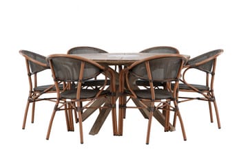 Matgrupp Utomhus Rosario 140 cm Rund med 6 Vila Real Utestolar - Brun - Utemöbler & utemiljö - Utegrupp - Matgrupp utomhus