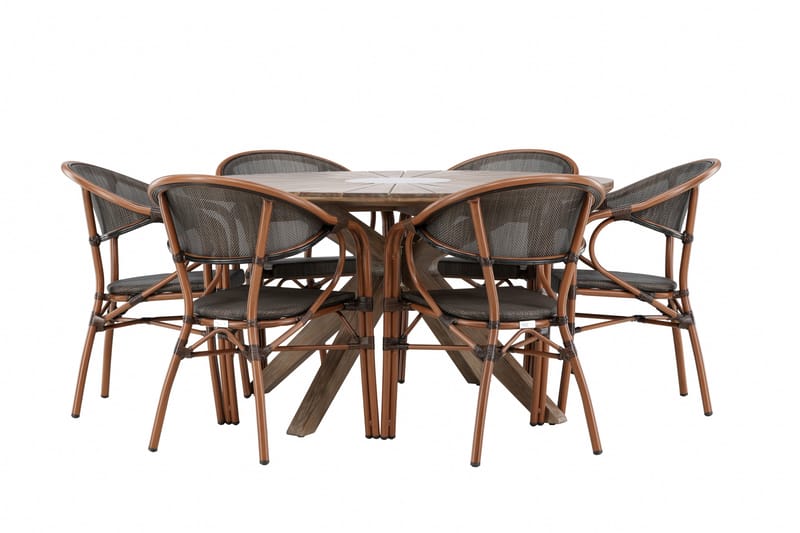 Matgrupp Utomhus Rosario 140 cm Rund med 6 Vila Real Utestolar - Brun - Utemöbler & utemiljö - Utegrupp - Matgrupp utomhus