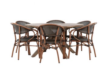 Matgrupp Utomhus Rosario 140 cm Rund med 6 Vila Real Utestolar - Brun - Utemöbler & utemiljö - Utegrupp - Matgrupp utomhus