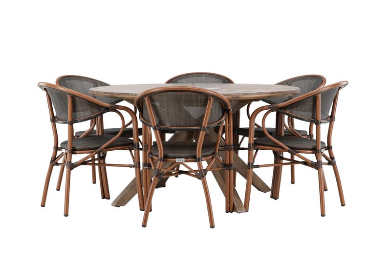 Matgrupp Utomhus Rosario 140 cm Rund med 6 Vila Real Utestolar - Brun - Utemöbler & utemiljö - Utegrupp - Matgrupp utomhus