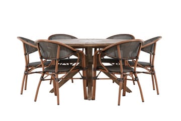 Matgrupp Utomhus Rosario 140 cm Rund med 6 Vila Real Utestolar - Brun - Utemöbler & utemiljö - Utegrupp - Matgrupp utomhus