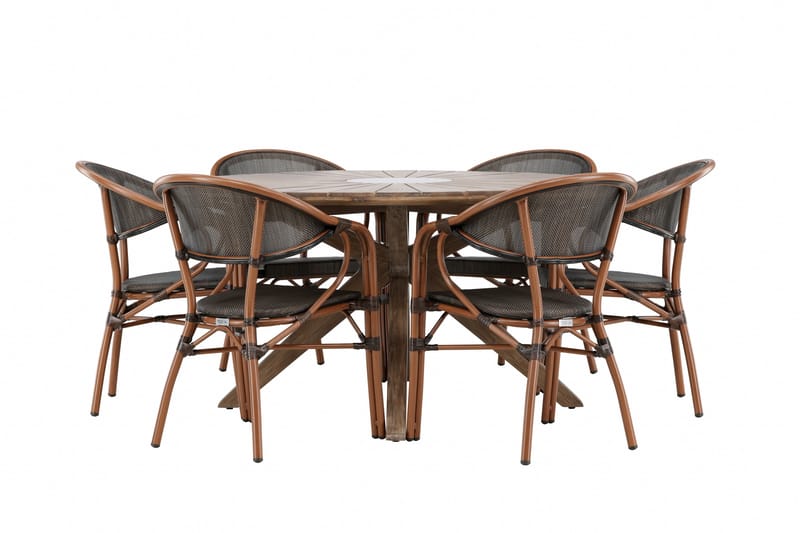 Matgrupp Utomhus Rosario 140 cm Rund med 6 Vila Real Utestolar - Brun - Utemöbler & utemiljö - Utegrupp - Matgrupp utomhus