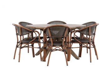 Matgrupp Utomhus Rosario 140 cm Rund med 6 Vila Real Utestolar - Brun - Utemöbler & utemiljö - Utegrupp - Matgrupp utomhus