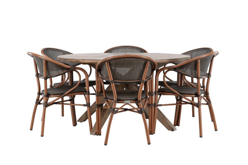 Matgrupp Utomhus Rosario 140 cm Rund med 6 Vila Real Utestolar - Brun - Utemöbler & utemiljö - Utegrupp - Matgrupp utomhus