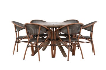 Matgrupp Utomhus Rosario 140 cm Rund med 6 Vila Real Utestolar - Brun - Utemöbler & utemiljö - Utegrupp - Matgrupp utomhus