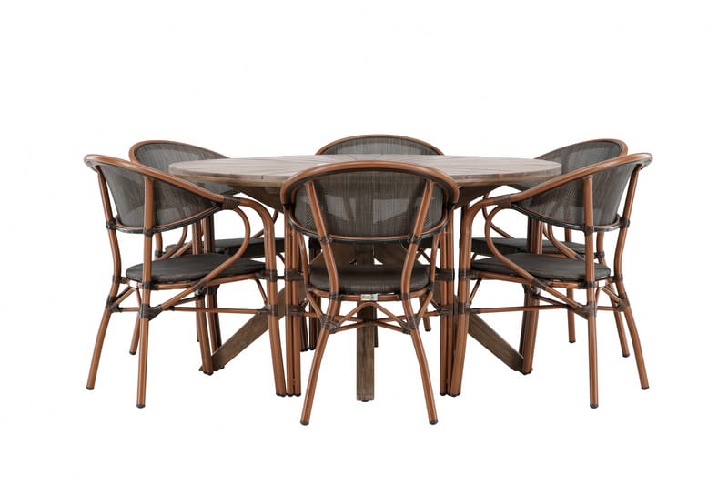 Matgrupp Utomhus Rosario 140 cm Rund med 6 Vila Real Utestolar - Brun - Utemöbler & utemiljö - Utegrupp - Matgrupp utomhus