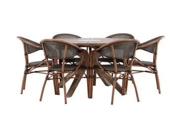 Matgrupp Utomhus Rosario 140 cm Rund med 6 Vila Real Utestolar - Brun - Utemöbler & utemiljö - Utegrupp - Matgrupp utomhus