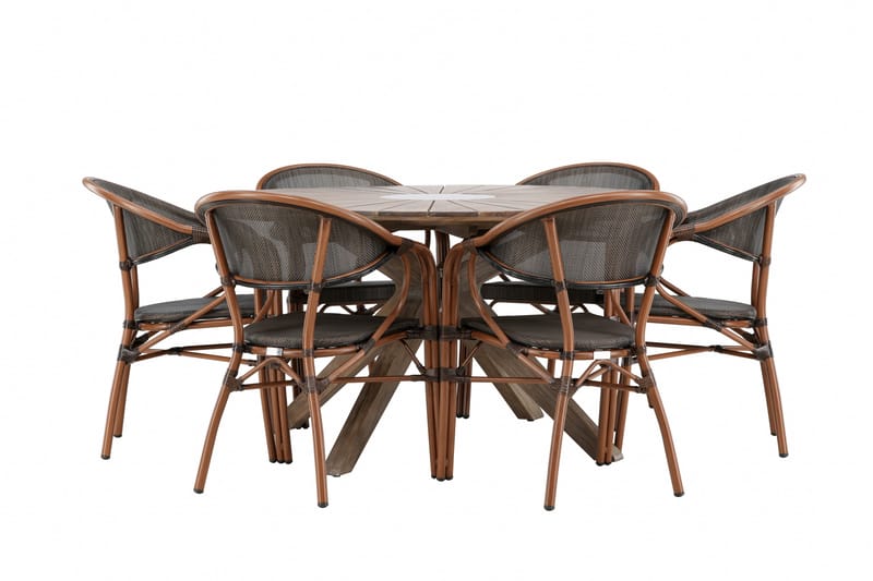 Matgrupp Utomhus Rosario 140 cm Rund med 6 Vila Real Utestolar - Brun - Utemöbler & utemiljö - Utegrupp - Matgrupp utomhus
