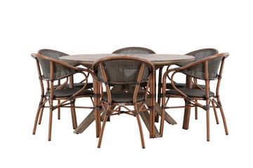 Matgrupp Utomhus Rosario 140 cm Rund med 6 Vila Real Utestolar - Brun - Utemöbler & utemiljö - Utegrupp - Matgrupp utomhus