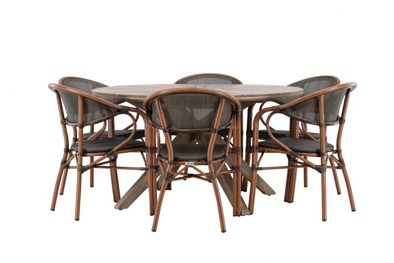 Matgrupp Utomhus Rosario 140 cm Rund med 6 Vila Real Utestolar - Brun - Utemöbler & utemiljö - Utegrupp - Matgrupp utomhus