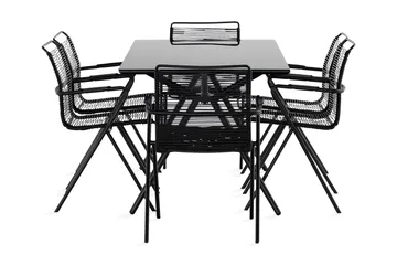 Rosasco Matgrupp Utomhus 160 cm + 6 Utestolar - Glas/Svart - Utemöbler & utemiljö - Utegrupp - Matgrupp utomhus