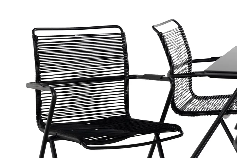 Rosasco Matgrupp Utomhus 160 cm + 6 Utestolar - Glas/Svart - Utemöbler & utemiljö - Utegrupp - Matgrupp utomhus