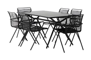 Rosasco Matgrupp Utomhus 160 cm + 6 Utestolar - Glas/Svart - Utemöbler & utemiljö - Utegrupp - Matgrupp utomhus