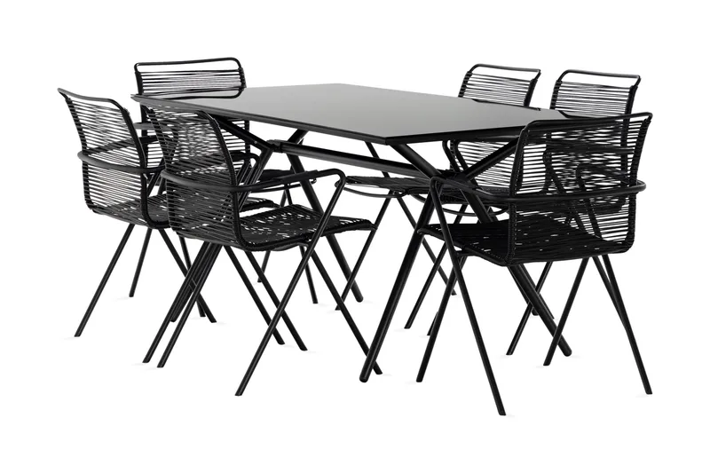 Rosasco Matgrupp Utomhus 160 cm + 6 Utestolar - Glas/Svart - Utemöbler & utemiljö - Utegrupp - Matgrupp utomhus