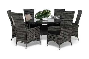 Round Matgrupp Ø140 + 6 Jenny Ställbar Fåtölj m Dyna - Grå/Svart - Utemöbler & utemiljö - Utegrupp - Matgrupp utomhus