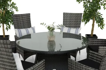 Round Matgrupp Ø140 + 6 Jenny Ställbar Fåtölj - Svart/Grå - Utemöbler & utemiljö - Utegrupp - Matgrupp utomhus