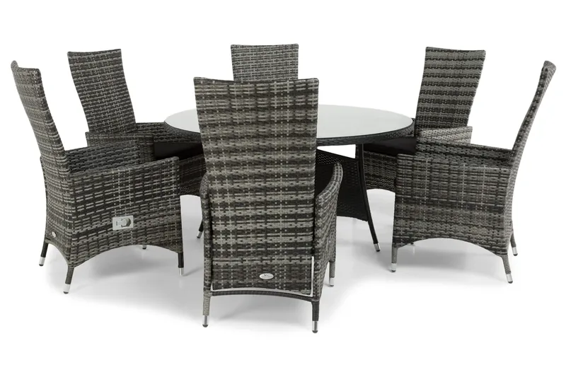 Round Matgrupp Ø140 + 6 Jenny Ställbar Fåtölj - Svart/Grå - Utemöbler & utemiljö - Utegrupp - Matgrupp utomhus