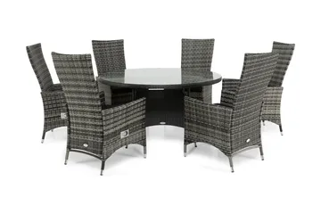 Round Matgrupp Ø140 + 6 Jenny Ställbar Fåtölj - Svart/Grå - Utemöbler & utemiljö - Utegrupp - Matgrupp utomhus