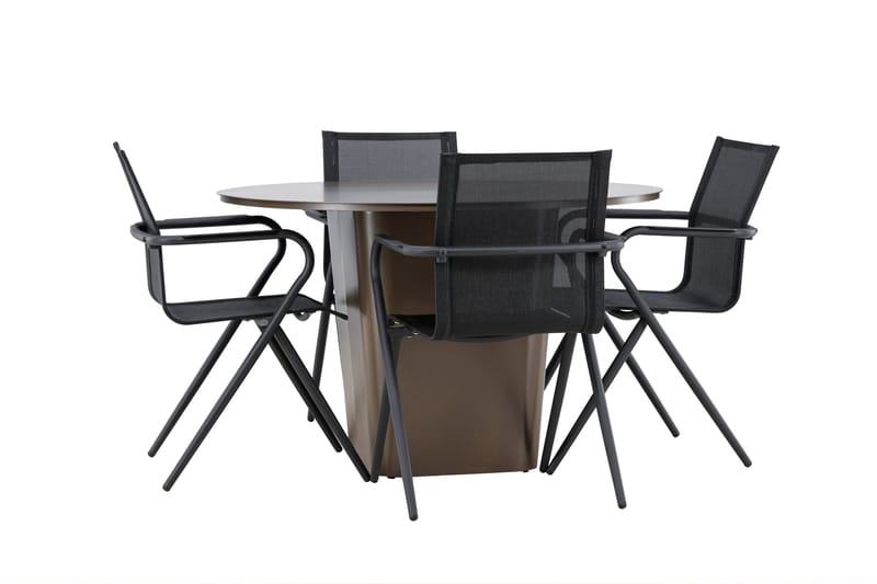 Matgrupp Utomhus Santa 120 cm Rund med 4 Alina Utestolar - Brun - Utemöbler & utemiljö - Utegrupp - Matgrupp utomhus