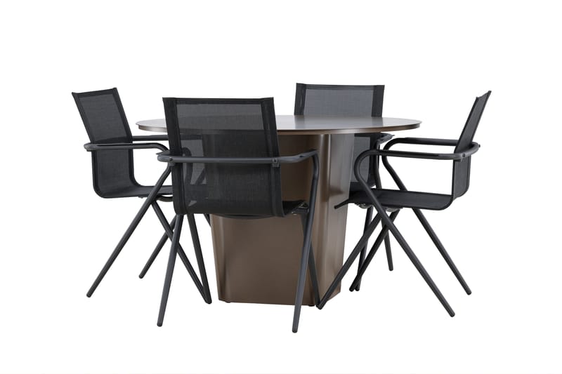 Matgrupp Utomhus Santa 120 cm Rund med 4 Alina Utestolar - Brun - Utemöbler & utemiljö - Utegrupp - Matgrupp utomhus