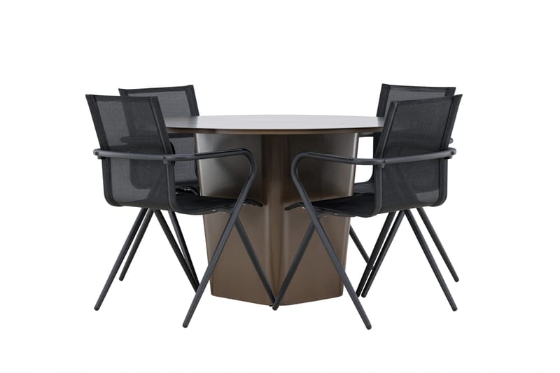 Matgrupp Utomhus Santa 120 cm Rund med 4 Alina Utestolar - Brun - Utemöbler & utemiljö - Utegrupp - Matgrupp utomhus
