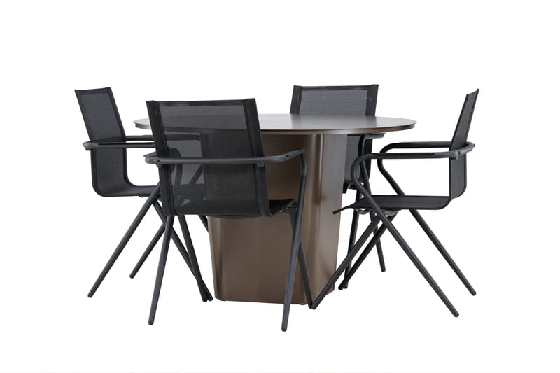Matgrupp Utomhus Santa 120 cm Rund med 4 Alina Utestolar - Brun - Utemöbler & utemiljö - Utegrupp - Matgrupp utomhus