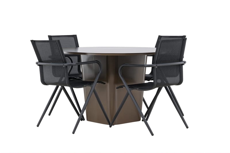 Matgrupp Utomhus Santa 120 cm Rund med 4 Alina Utestolar - Brun - Utemöbler & utemiljö - Utegrupp - Matgrupp utomhus