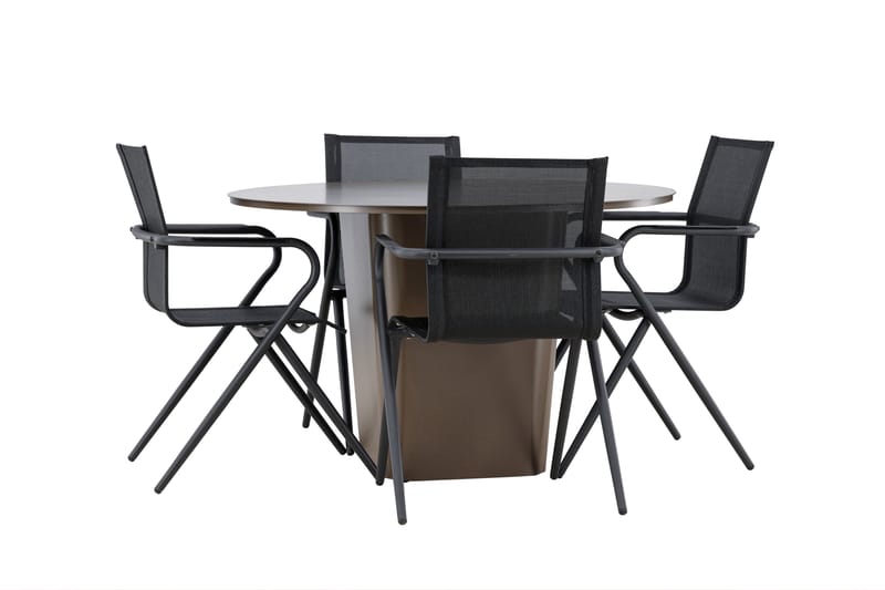 Matgrupp Utomhus Santa 120 cm Rund med 4 Alina Utestolar - Brun - Utemöbler & utemiljö - Utegrupp - Matgrupp utomhus