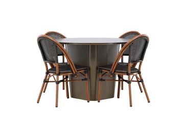 Matgrupp Utomhus Santa 120 cm Rund med 4 Guarda Utestolar - Brun - Utemöbler & utemiljö - Utegrupp - Matgrupp utomhus