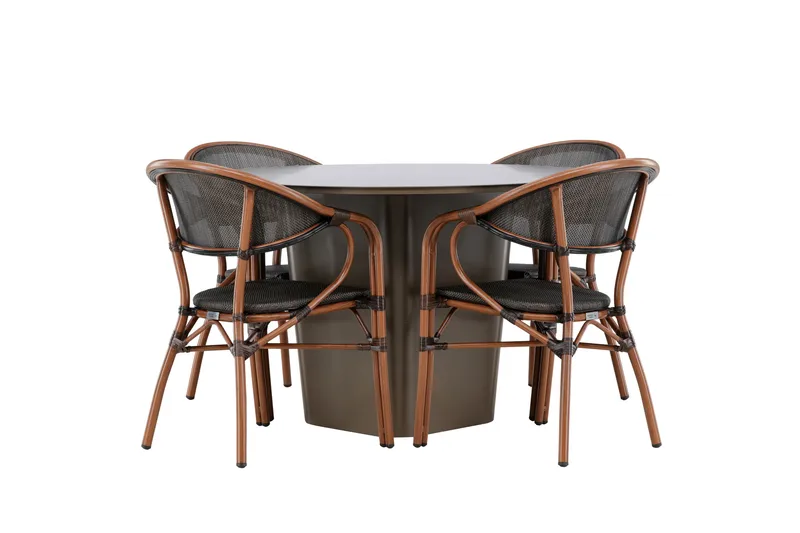 Matgrupp Utomhus Santa 120 cm Rund med 4 Vila Real Utestolar, Brun