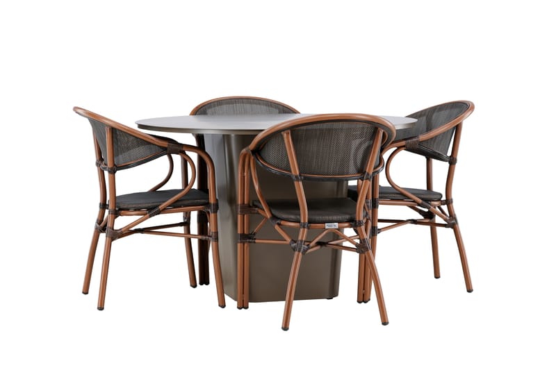 Matgrupp Utomhus Santa 120 cm Rund med 4 Vila Real Utestolar - Brun - Utemöbler & utemiljö - Utegrupp - Matgrupp utomhus