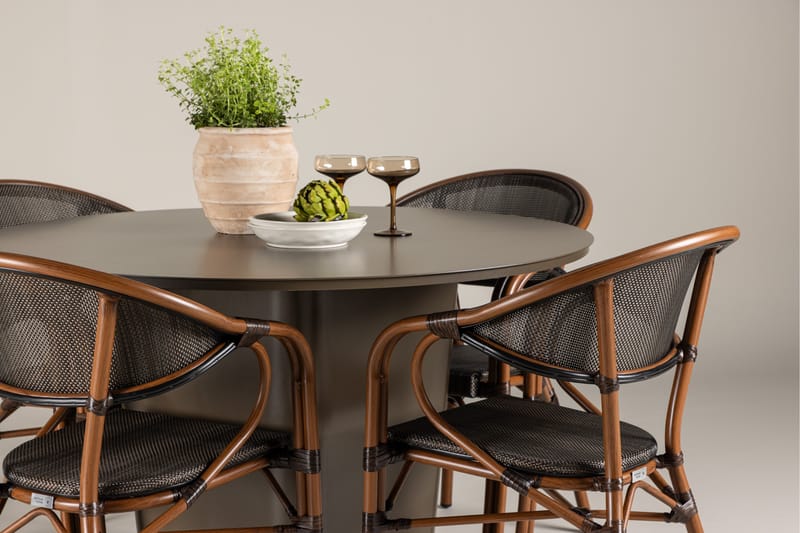 Matgrupp Utomhus Santa 120 cm Rund med 4 Vila Real Utestolar - Brun - Utemöbler & utemiljö - Utegrupp - Matgrupp utomhus