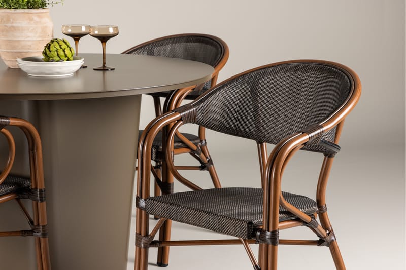 Matgrupp Utomhus Santa 120 cm Rund med 4 Vila Real Utestolar - Brun - Utemöbler & utemiljö - Utegrupp - Matgrupp utomhus